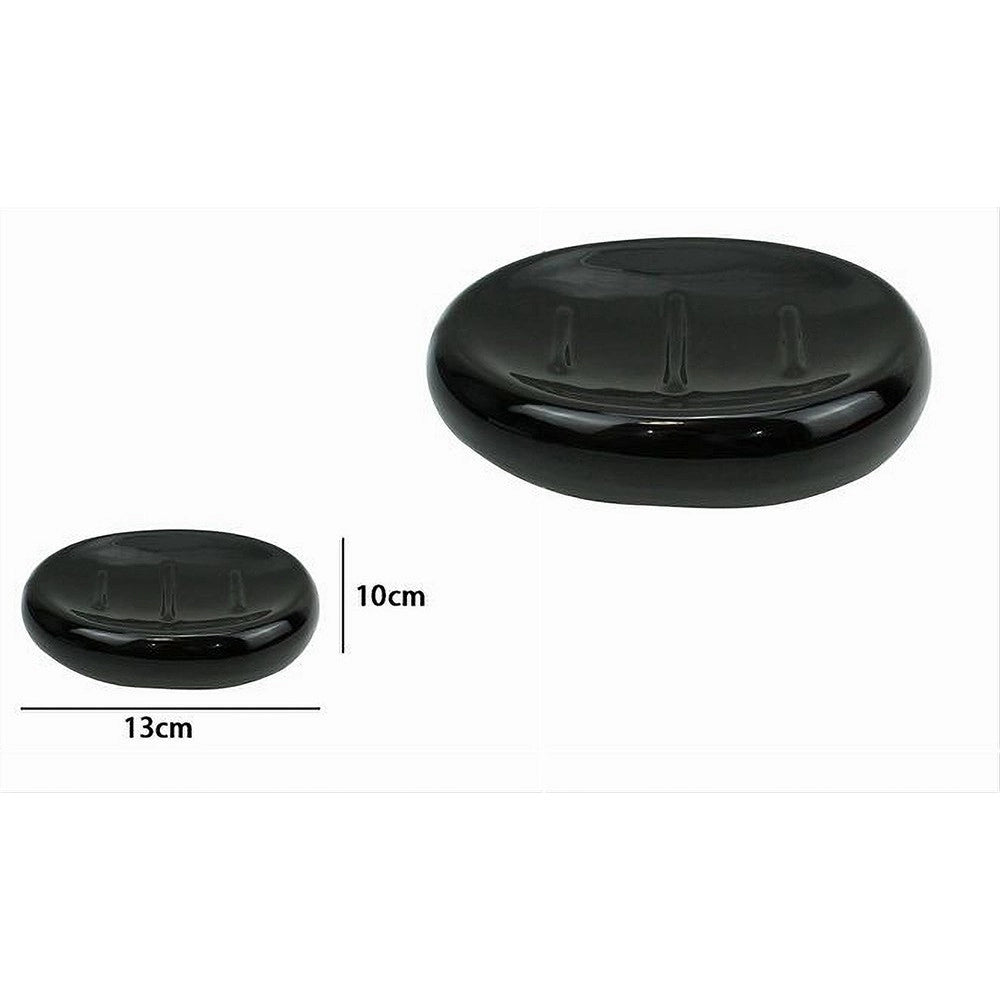 Trade Shop - Piattino Per Sapone Ceramica Nera Porta Saponetta Moderno Accessorio Bagno 79250 -