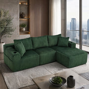 DIVANO modulare con chaise longue e 2 posti 257x90-160x62 cm corduroy verde smeraldo