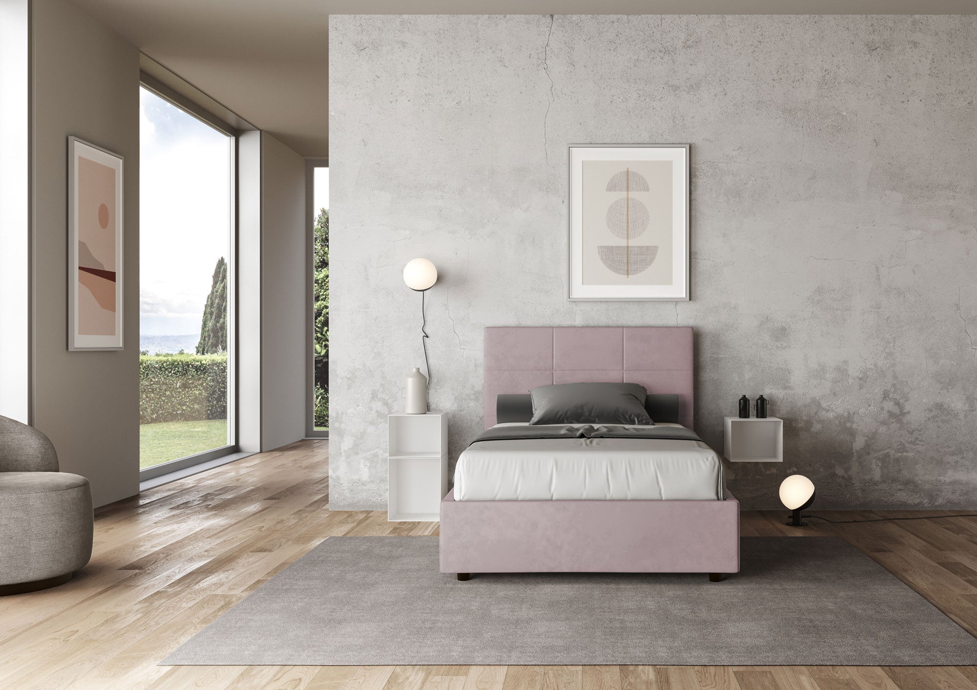 Letto 1 Piazza e Mezzo 120x210 cm con Rete e Contenitore Mika Glicine