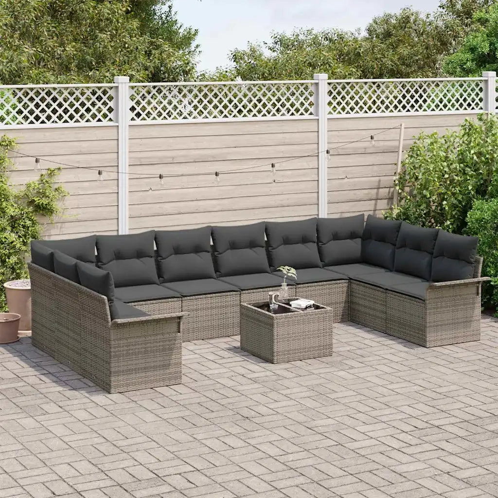 Set Divano da Giardino con archiviazione 11 pcs Nero polyrattan 3354218