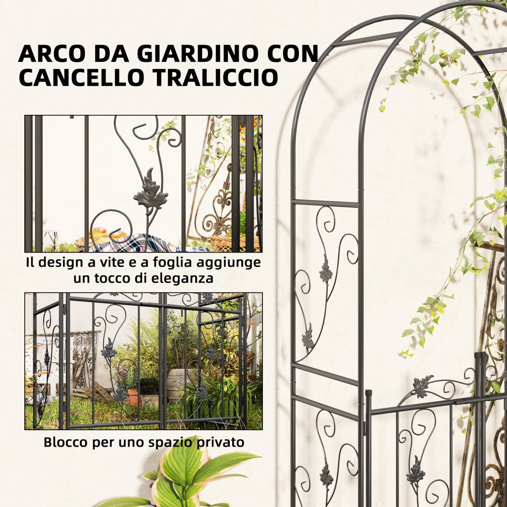 Arco da Giardino con Cancello e Traliccio ¨C Zephmum ¨C Metallo, Nero, 2.2x1 m