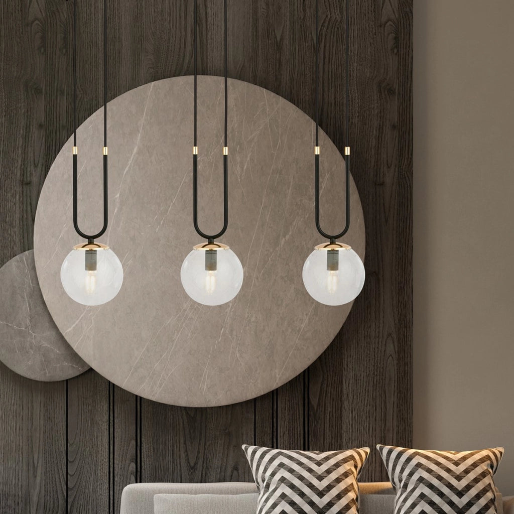 Lampada a sospensione GLAM in acciaio nero opaco e vetro