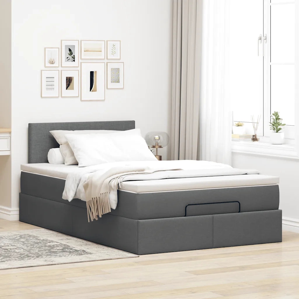 Pouf Letto con Materasso e LED Grigio Scuro 120x190 cm Tessuto 3312209