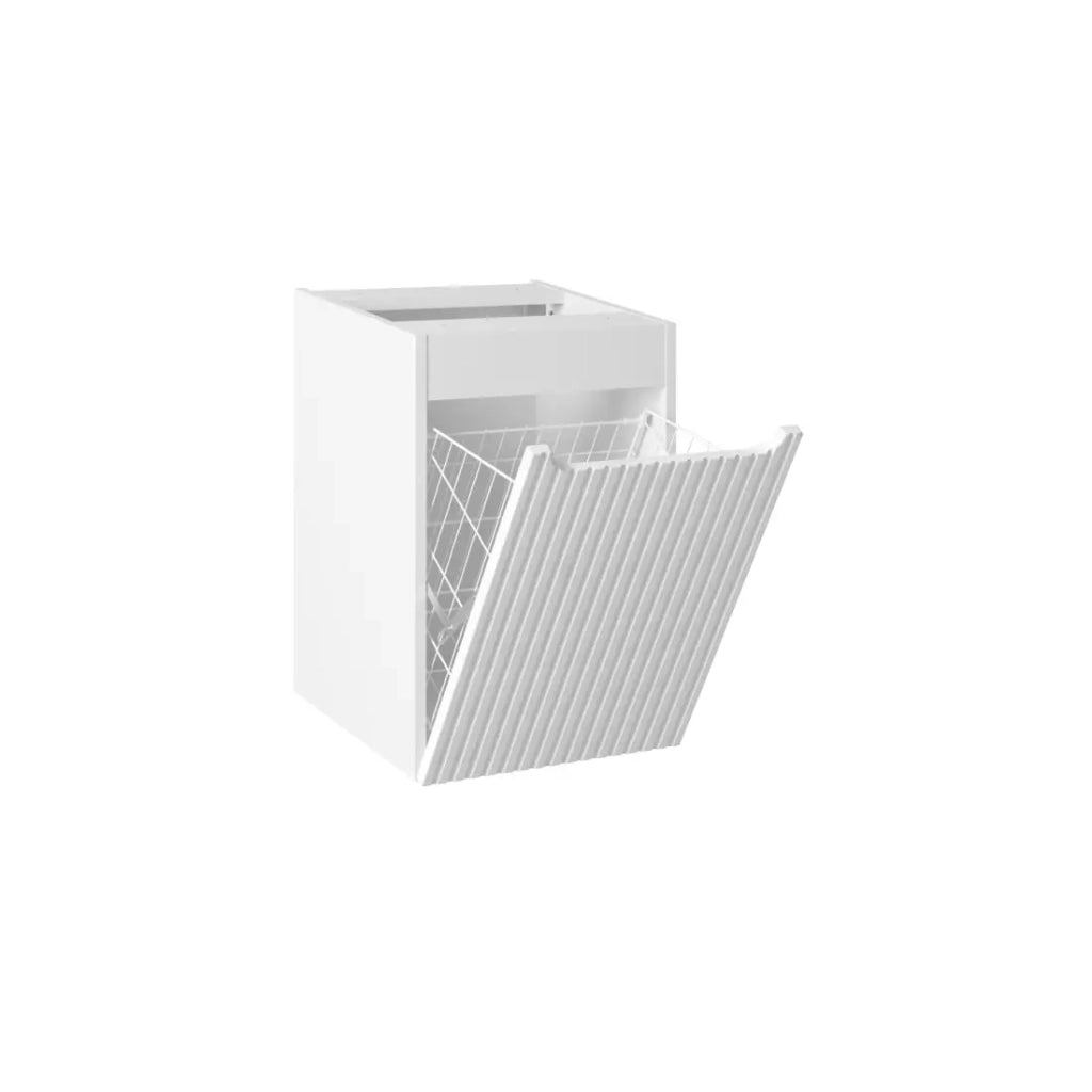 Mobile da bagno VANO – 1 porta con cesto per la biancheria – Bianco alpino – L40 × P39 × H57 cm – Da appendere