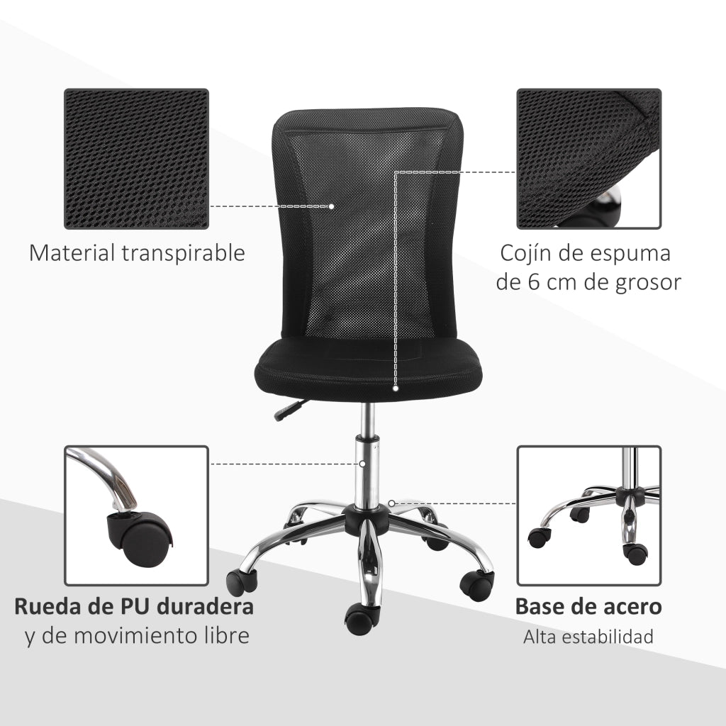 Sedia da ufficio girevole senza braccioli in rete ¨C zephmum ¨C nero 43x58x90-100 cm