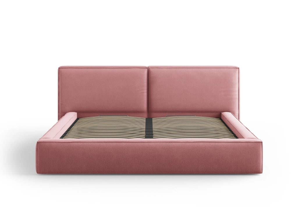 Cosmopolitan Design - Letto a cassettone con testiera doppia "Arendal" 200x200cm in tessuto strutturato rosa 