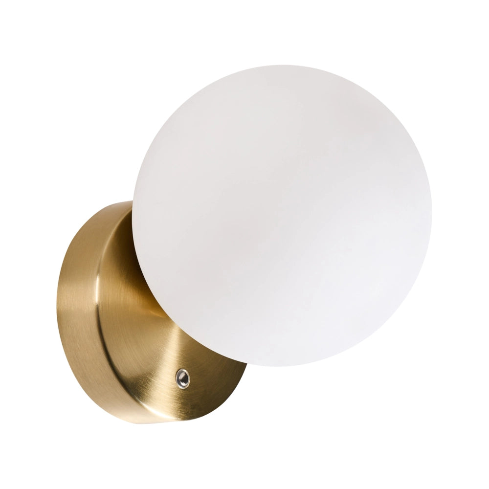 Lampada da parete a LED con paralume rotondo in vetro a forma di globo e base in metallo, con dimmer, bianca