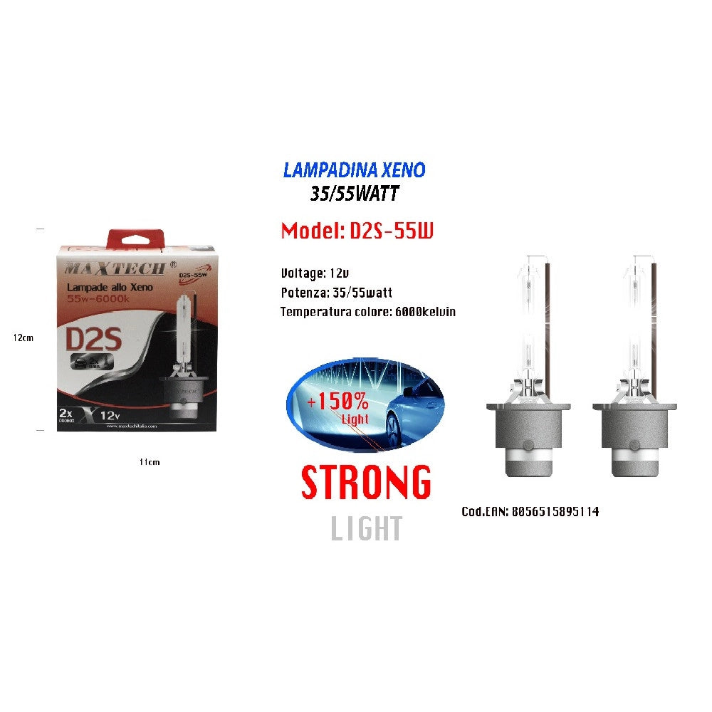 Trade Shop - Coppia Lampade D2s 35/55w Bulbi Xenon Ricambio 6000k Xeno Auto Fari Maxtech D2s-55w -