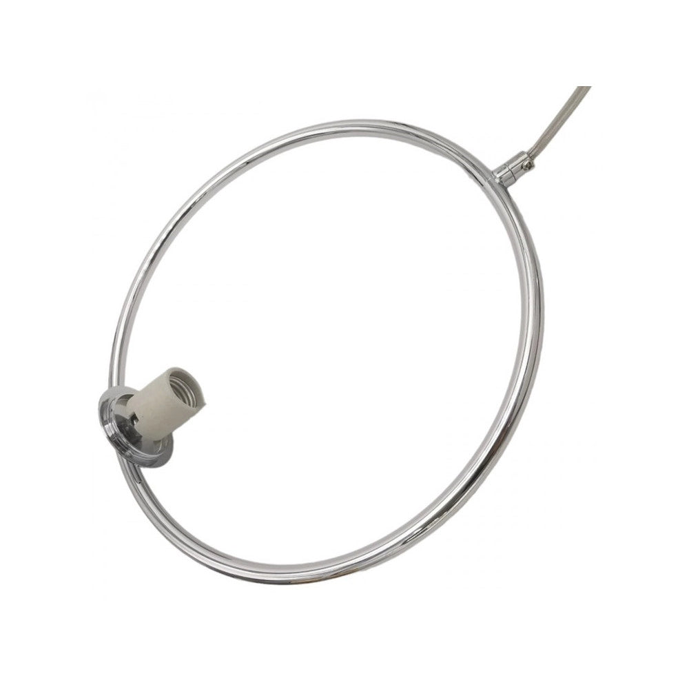 Trade Shop - Lampadario A Sospensione Cerchio Metallo Sfera Vetro Bianco Attacco E27 Argento 33467 -