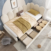 LETTO singolo 90x200 cm in velluto beige con 2 cassetti