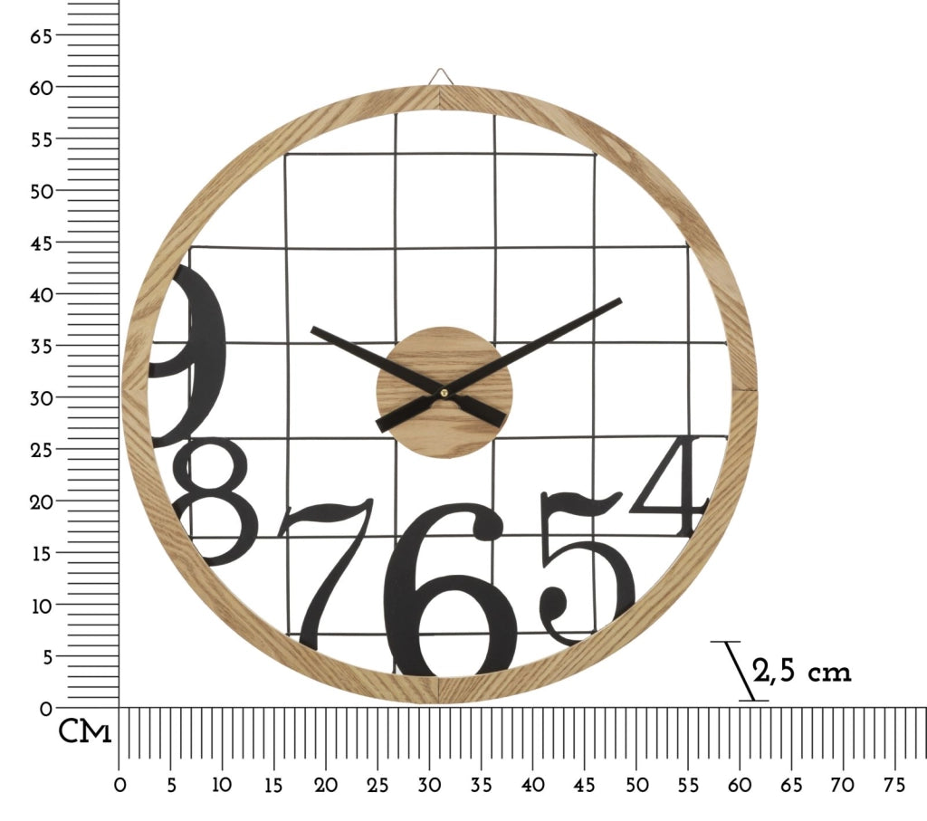 Orologio da Muro Numbers 60x2,5x60 cm in Ferro e MDF Nero e Marrone