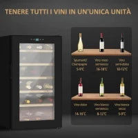 Cantinetta Vino Frigo per 24 Bottiglie, Capacità 65L, Controllo Temperatura e Ripiani Estraibili, Nero