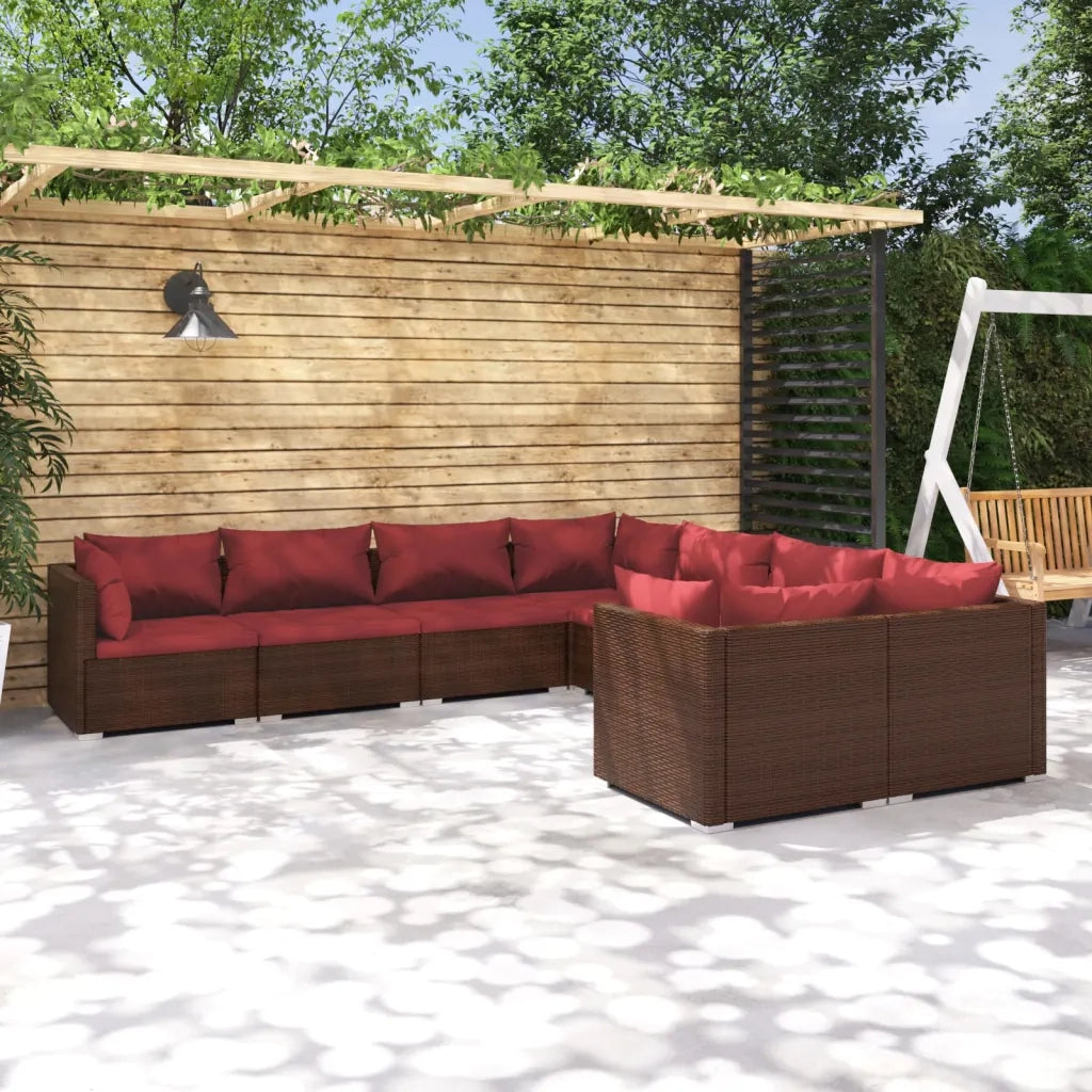 Set Divani da Giardino 8 pz con Cuscini in Polyrattan Marrone cod mxl 35199