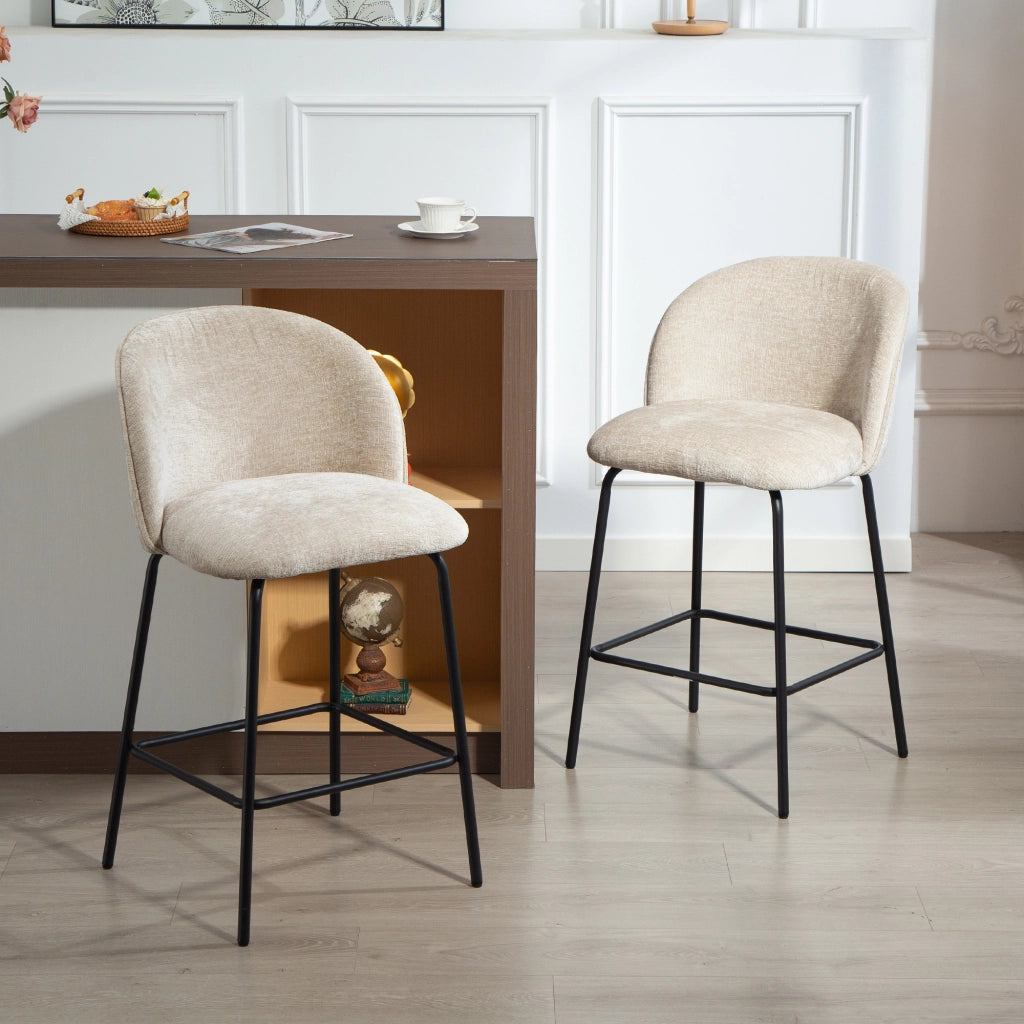 Set 2 Sedie da Bar con Schienale e Poggiapiedi ¨C Zephmum ¨C Beige