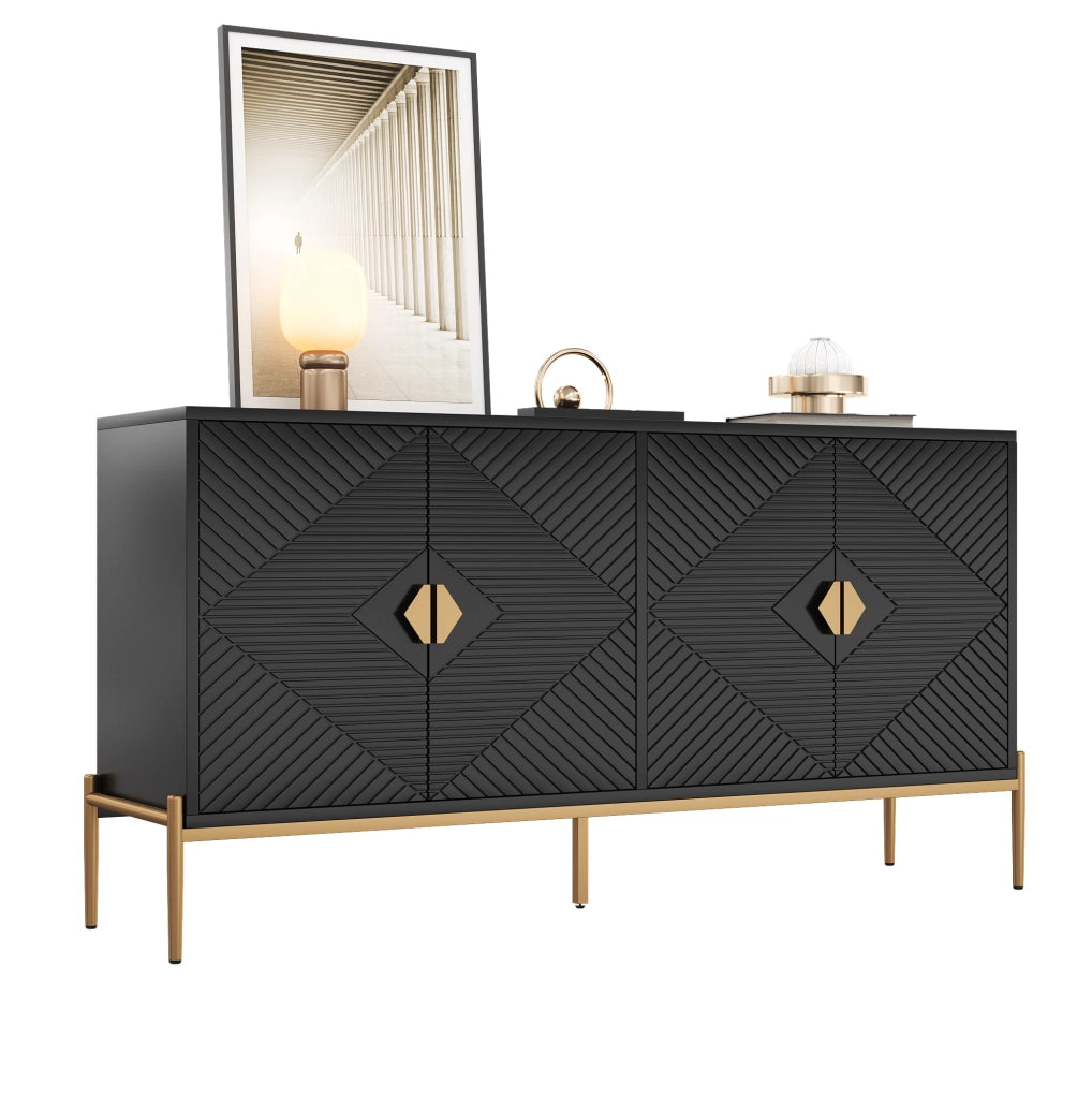 Sideboard nero con 4 ante geometriche 162x40x80 cm