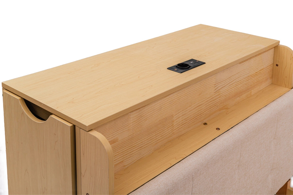 Letto Contenitore con Estraibile 90x200 ¨C MINIMAL ¨C Testiera Imbottita, USB, Legno