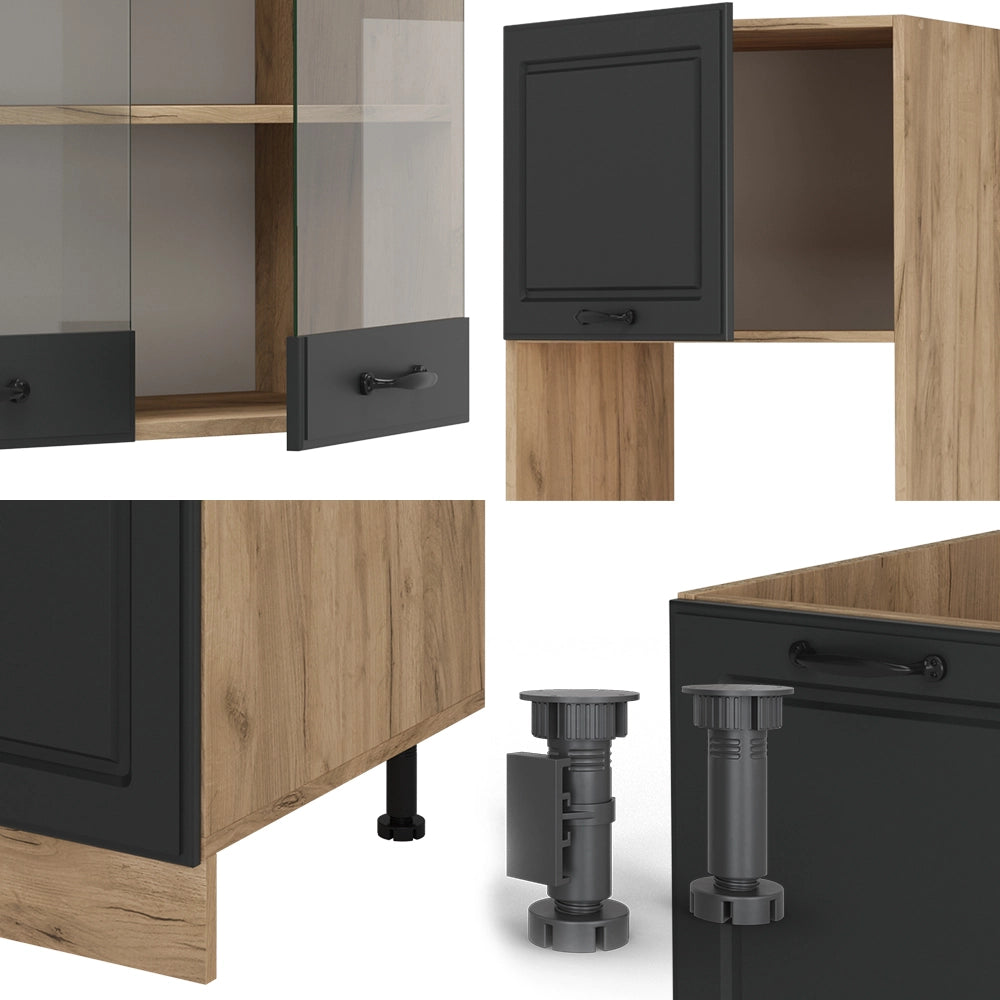 Cucina angolare completa R-Line Antracite rustico/Rovere dorato 247 x 237 cm, PL Marmo Vicco