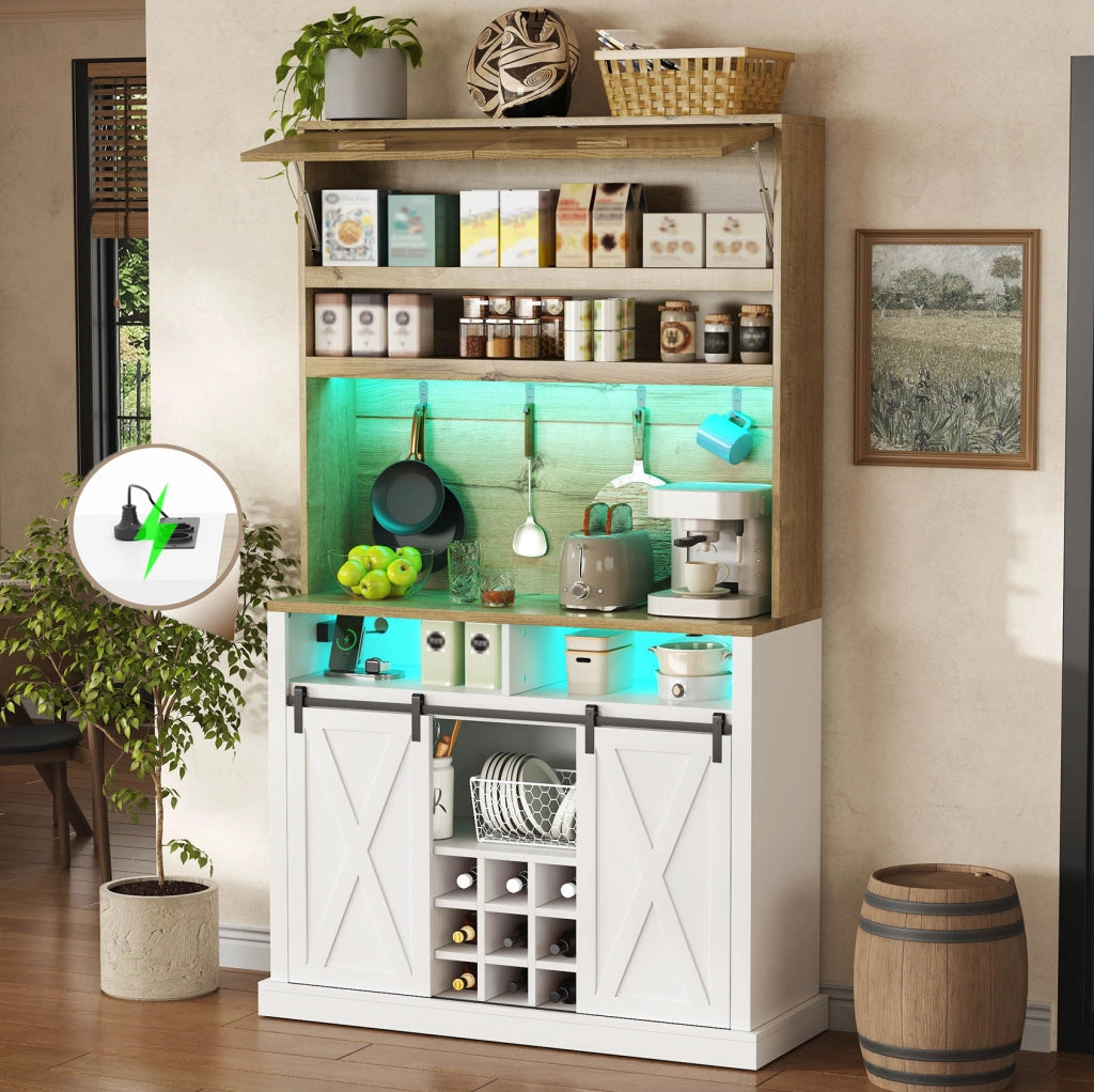 Mobile colonna cucina MDF con LED RGB e vetrina 110x40x191 cm