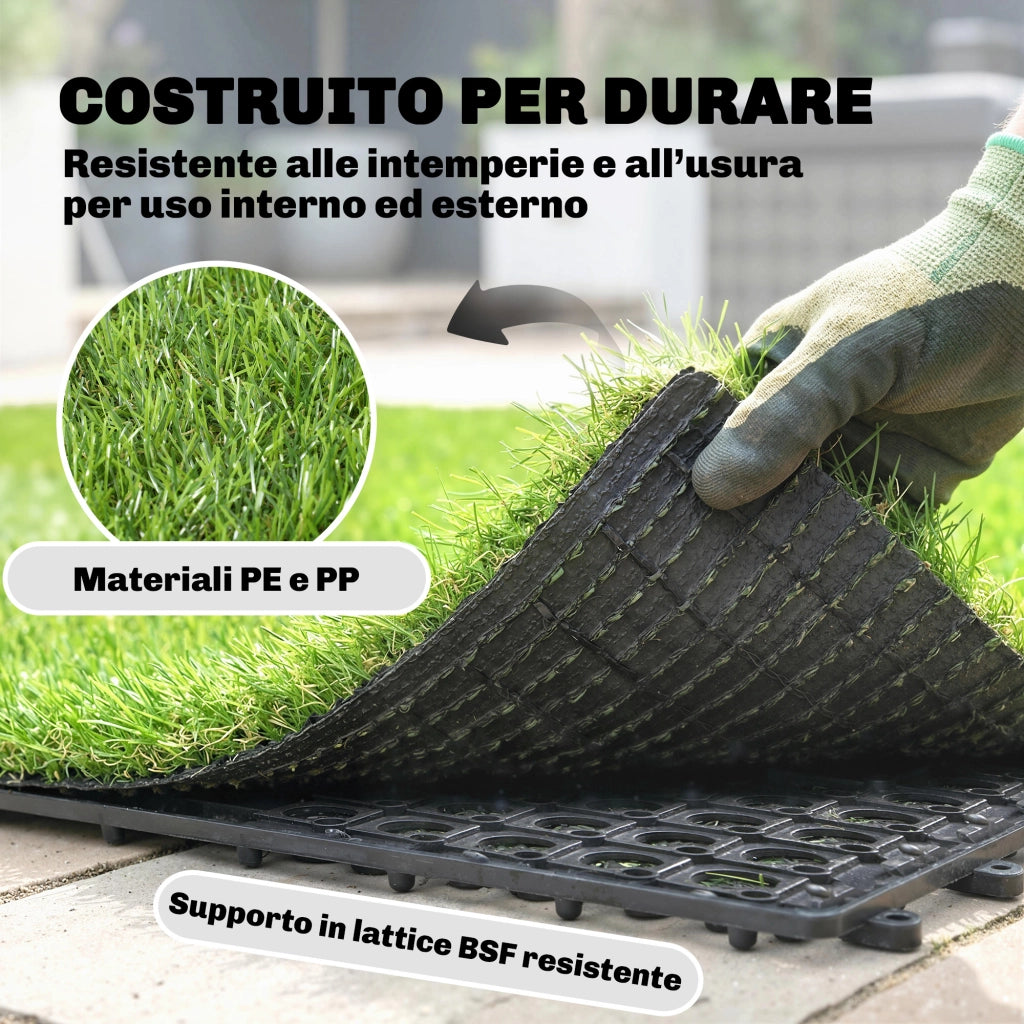 22 pezzi Erba Sintetica, Tappetino 30x30 cm, Pelo 25 mm, Verde