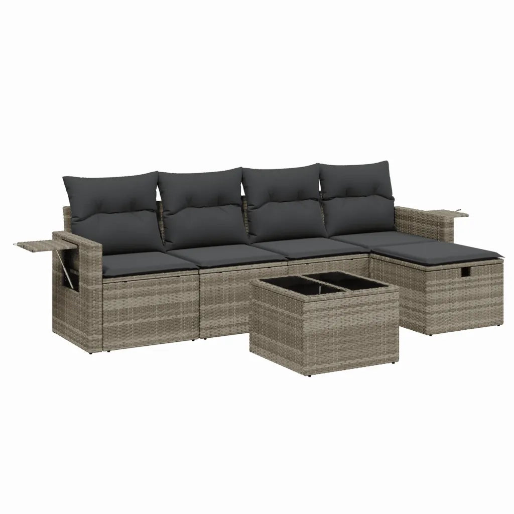 Set Divano da Giardino 6pz con Cuscini Grigio Chiaro Polyrattan 3263788