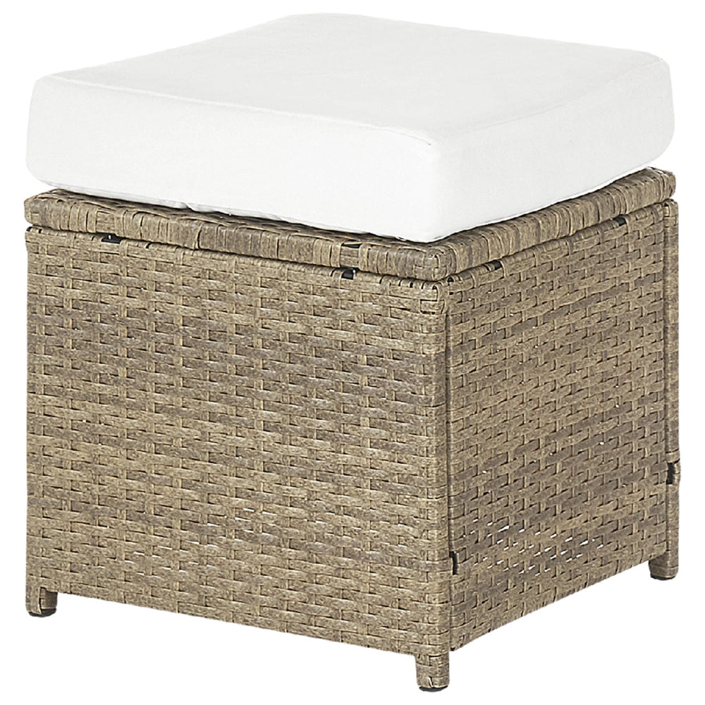 Set Divani Da Giardino Marrone Rattan Bianco Cuscini Divano A 5 Posti Tavolo Rettangolare 2 Poltrone 2 Pouf Set Da Pranzo All'aperto
