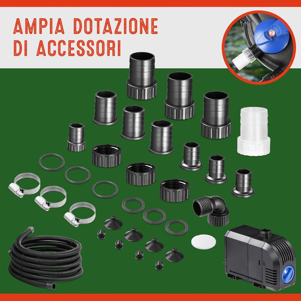 Filtro a Pressione per Laghetto con UVC 16L 6000 L/H 11 Watt Set Completo Pompa Potente
