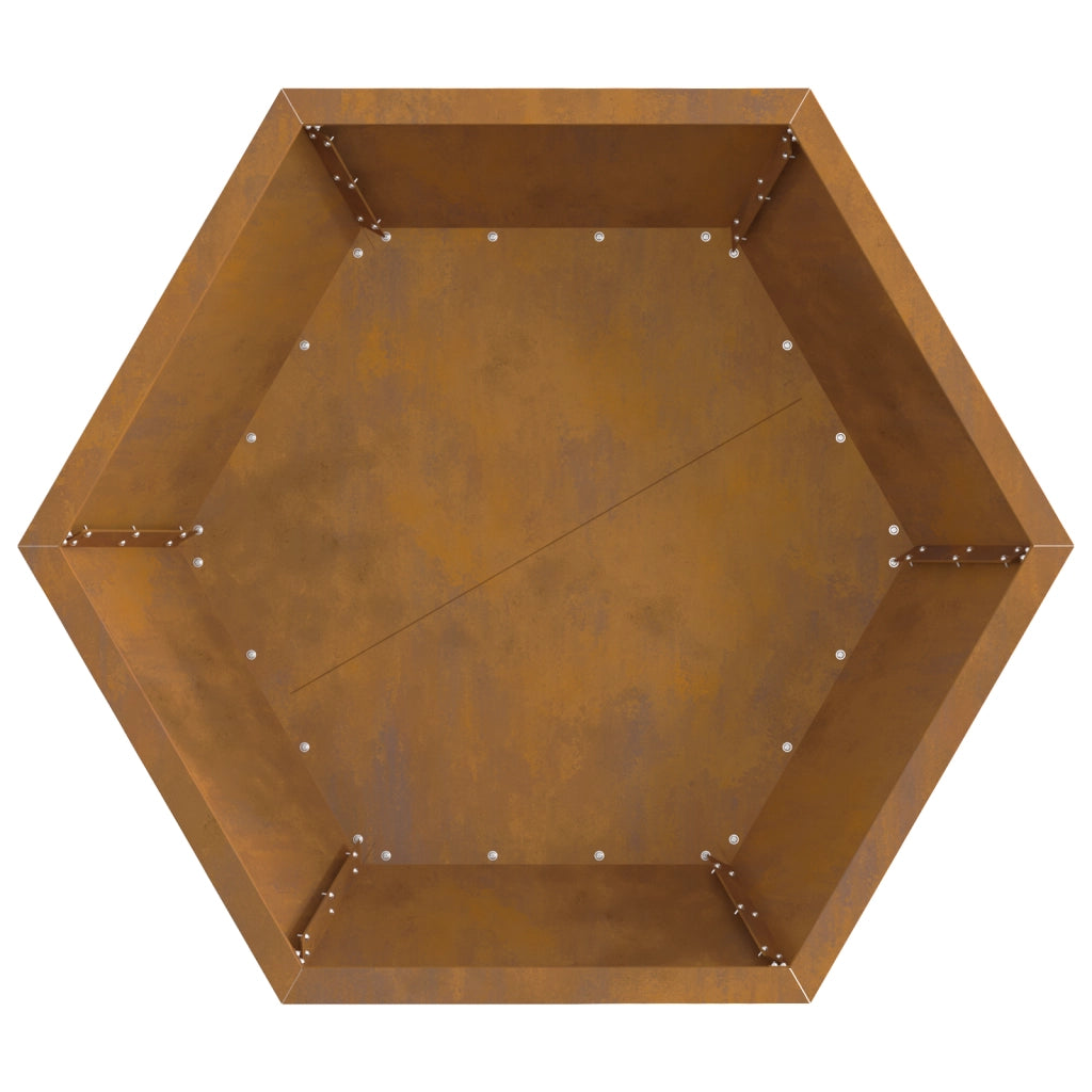 Focolare Esagonale 75x75x28 cm Acciaio Invecchiato
