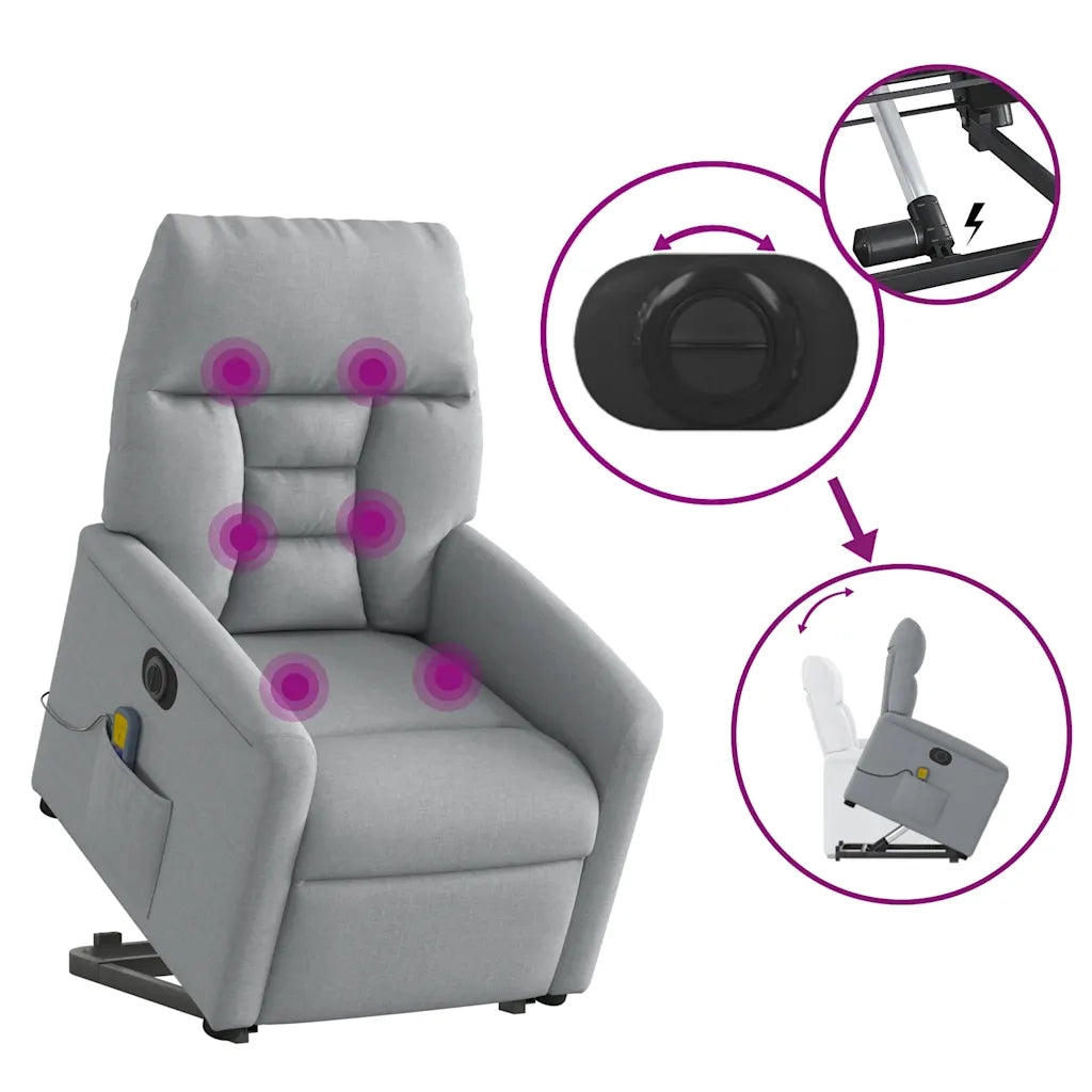 Poltrona Alzapersona Massaggi Elettrica Grigio Chiaro Tessuto