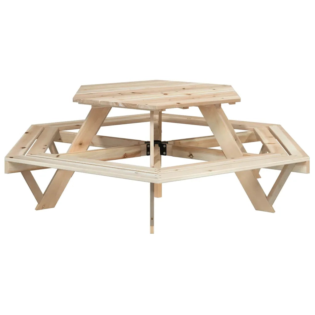 Tavolino da Giardino | Tavolo da Picnic per 6 Bambini con Panche Esagonale Legno Abete