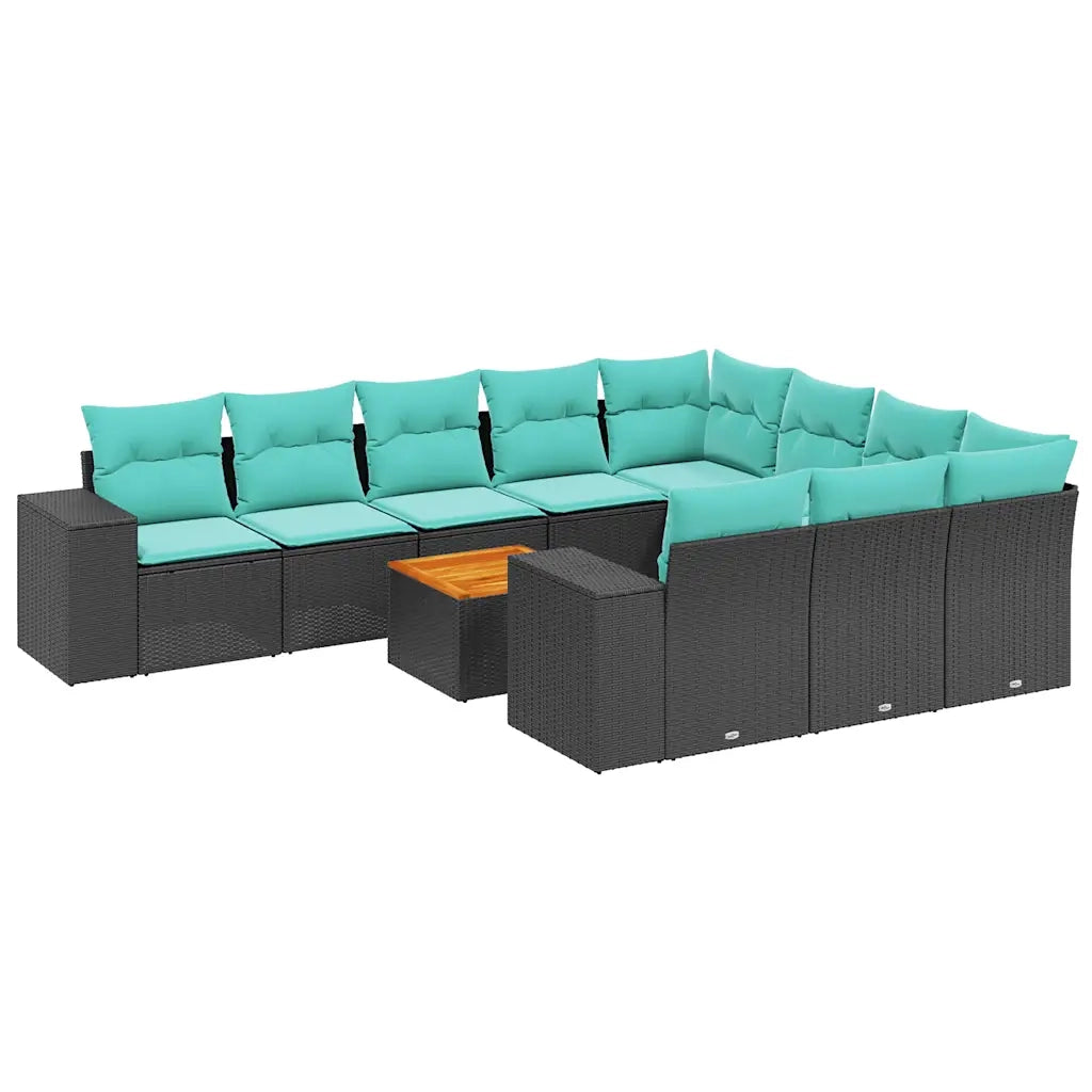 Set Divani da Giardino 11 pz con Cuscini Nero in Polyrattan 3225623