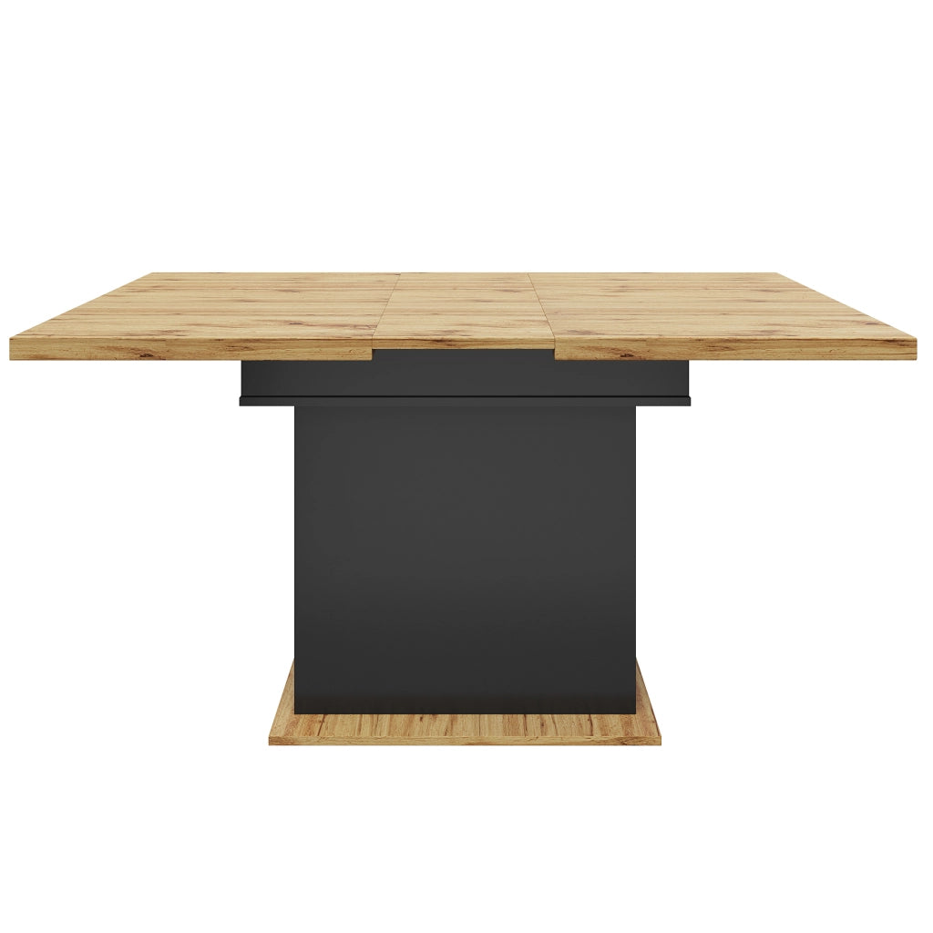 Tavolo allungabile con vano contenitore e ripiani regolabili, in MDF, nero e naturale, 110-140 × 80 × 75 cm