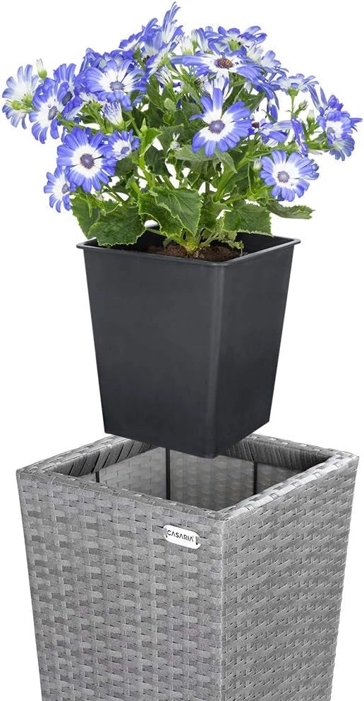 Deuba Fioriera in Polirattan Intrecciato a Mano Vaso Portafiori Set 3 pz Fioriere Cassette per Fiori Grigio
