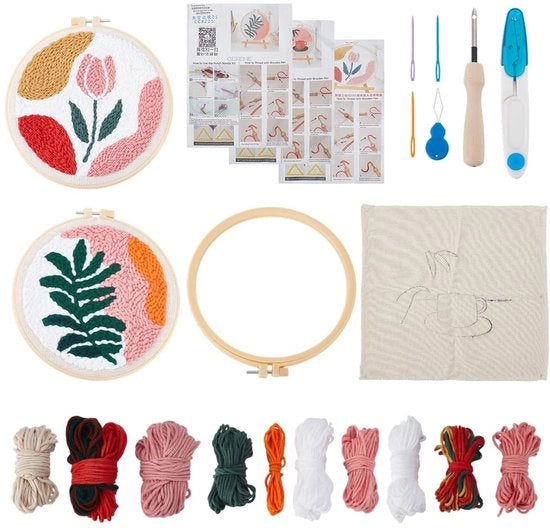 Kit per iniziare il ricamo - 3 set di kit per aghi - 10 colori di filo - telaio per ricamo - attacco per aghi - forbici - tela 280 x 270 mm - kit per ricamo
