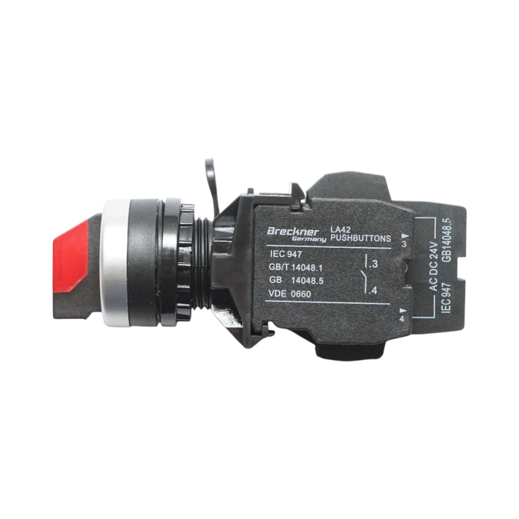 Selettore luminoso 24V AC/DC LED rosso a 3 posizioni 2NO, 10A/600V AC, 1A/250V DC LA42 Breckner Germany