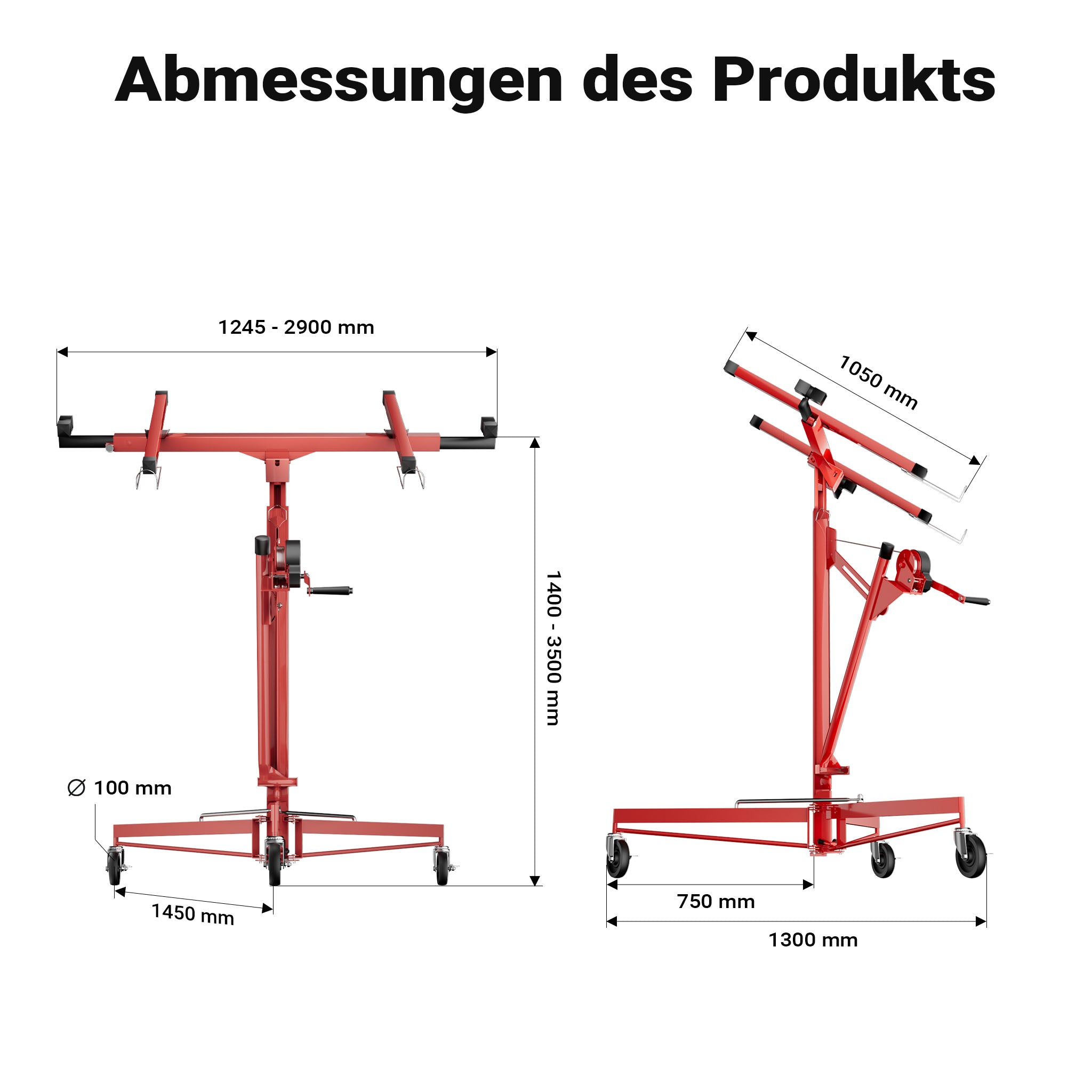 Sollevatore pannelli cartongesso con prolunga, max 68kg, Carrello Alzapannelli Alzalastre