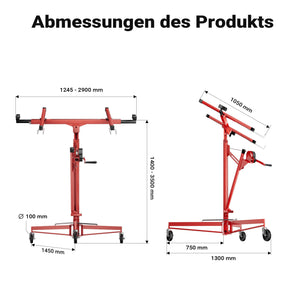Sollevatore pannelli cartongesso con prolunga, max 68kg, Carrello Alzapannelli Alzalastre