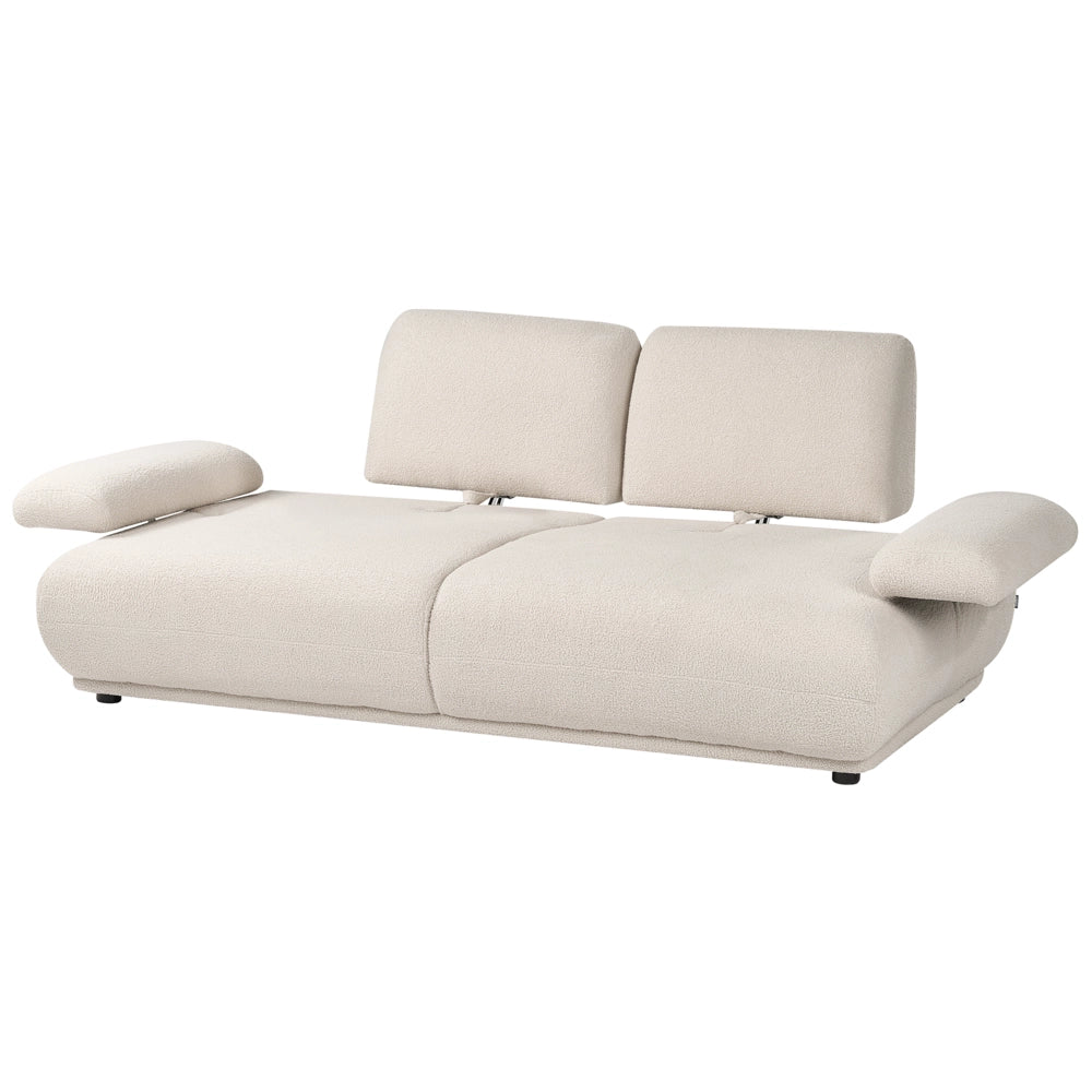 Divano a 3 posti Rivestimento bouclé bianco sporco Schienale e braccioli regolabili Gambe in legno Soggiorno Moderno