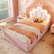 Letto imbottito 90 x 200 cm con LED, testiera regolabile e contenitore idraulico