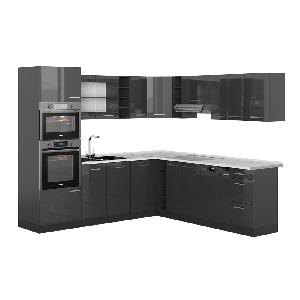 Vicco Cucina angolare completa Antracite lucido/antracite 237 x 247 cm , PL Marmo