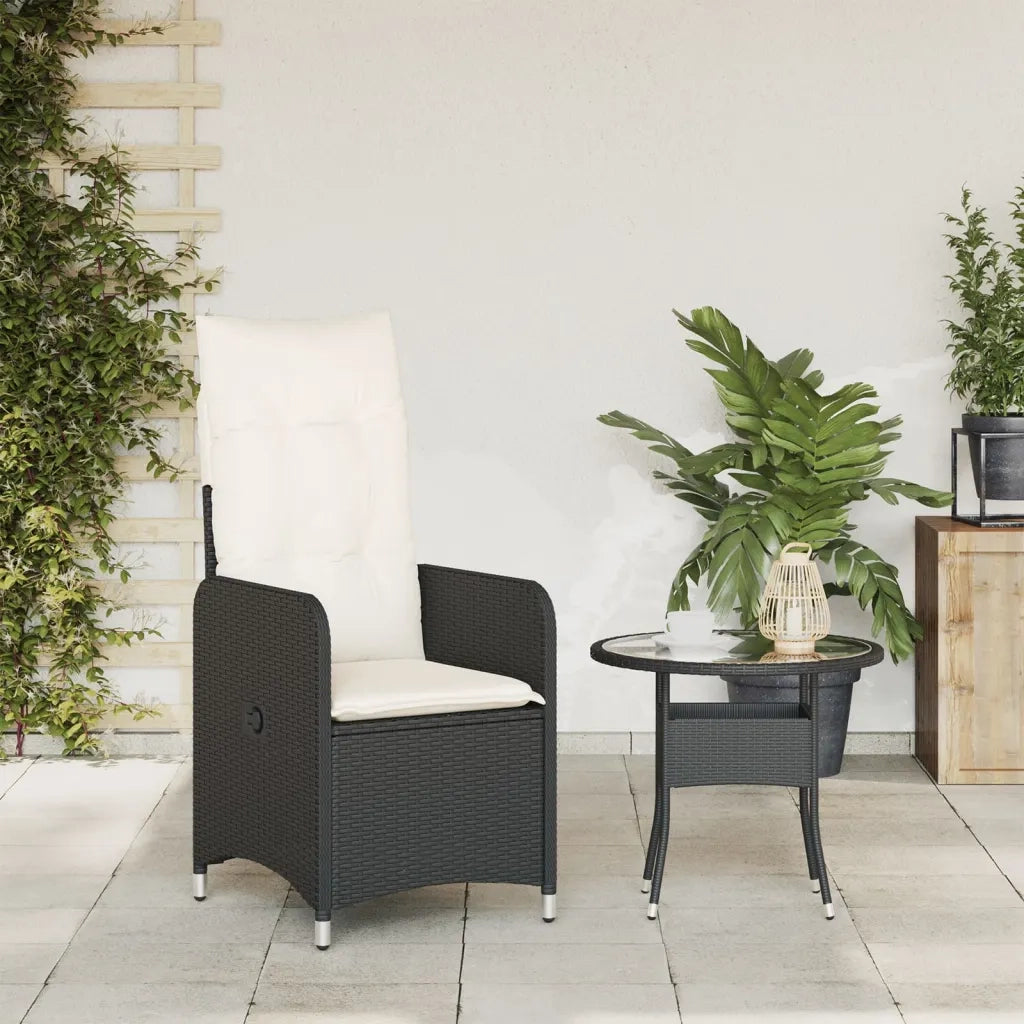 Sedia Reclinabile da Giardino | Sedie da Esterno con Cuscini Nera in Polyrattan