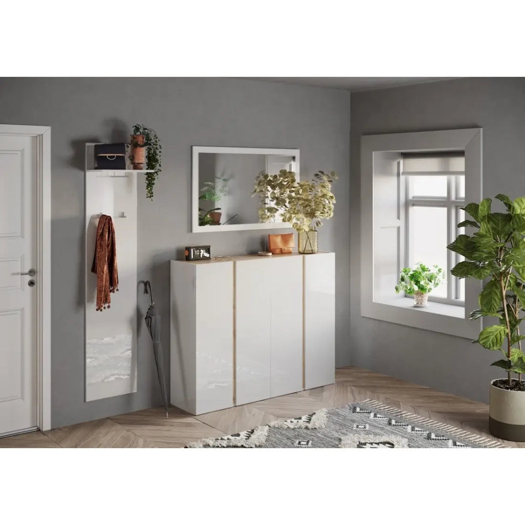 Specchio d'ingresso design, 110x68 cm, collezione KEY, cornice bianca lucida laccata