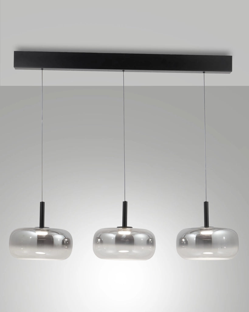 Lampada a Sospensione LED Devero 3x7W 2550lm CCT Dimmerabile a step, Struttura in metallo e vetro borosilicato colore Grigio chiaro sfumato - Devero