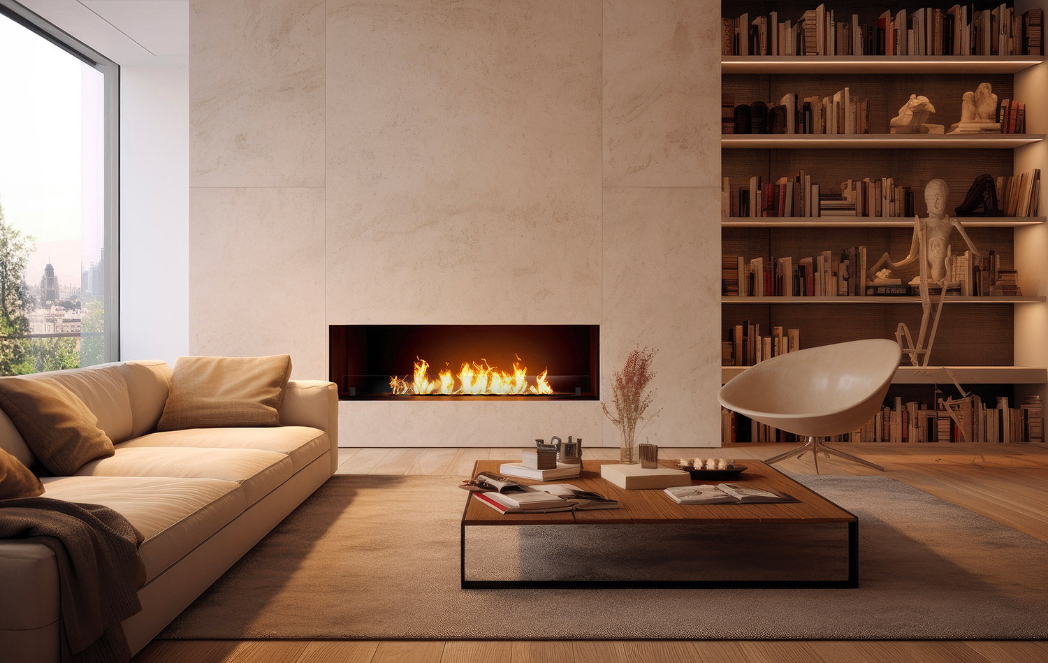 Camino a Bioetanolo da Incasso 154,4x59,4x30 cm Inside 1500 Slim Nero con Vetro