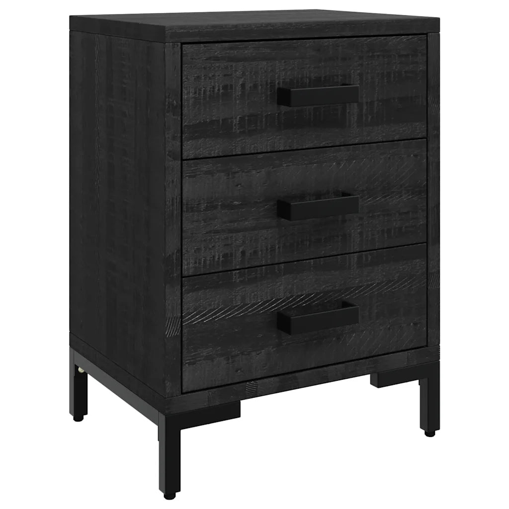 Comodino Nero 36x30x54 cm Legno Massello di Pino Riciclato cod mxl 30674