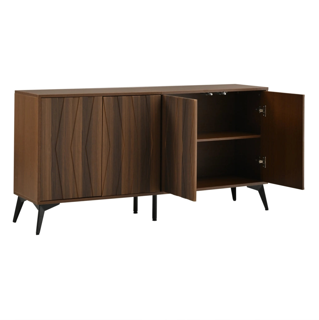 Credenza 140x35x70 cm con 4 ante e ripiani regolabili in MDF e truciolare color noce