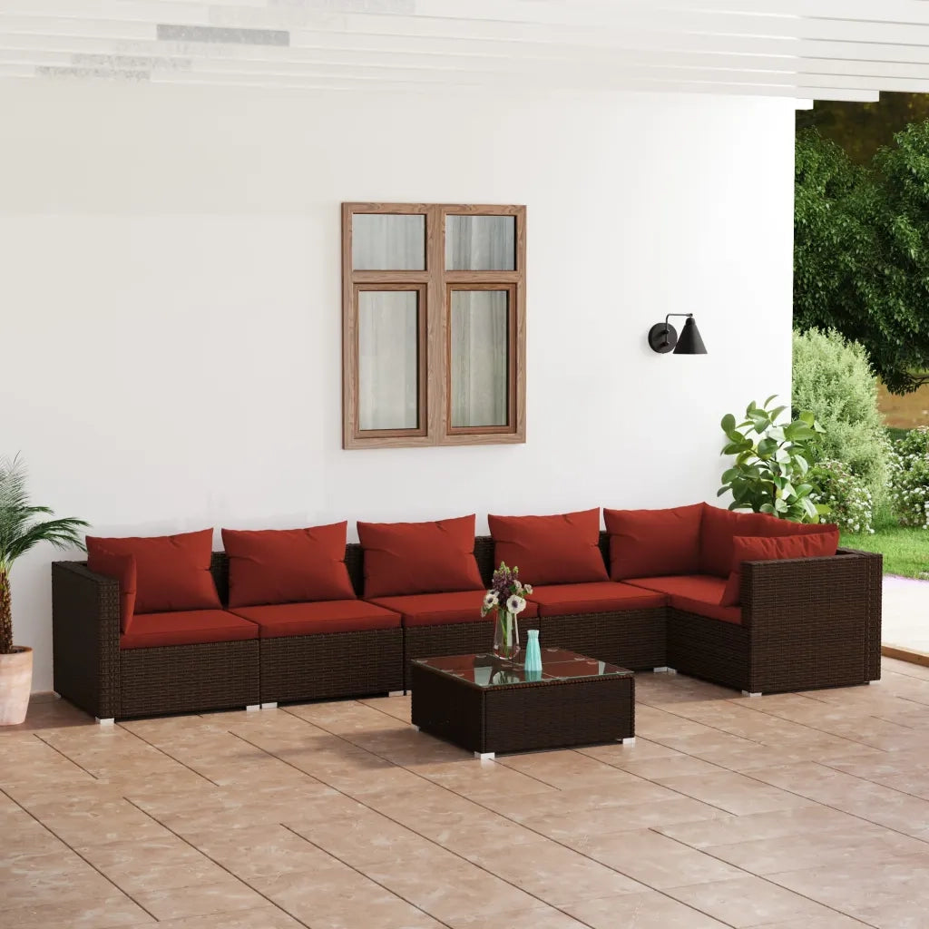 Set Divani da Giardino 7 pz con Cuscini in Polyrattan Marrone cod mxl 38919