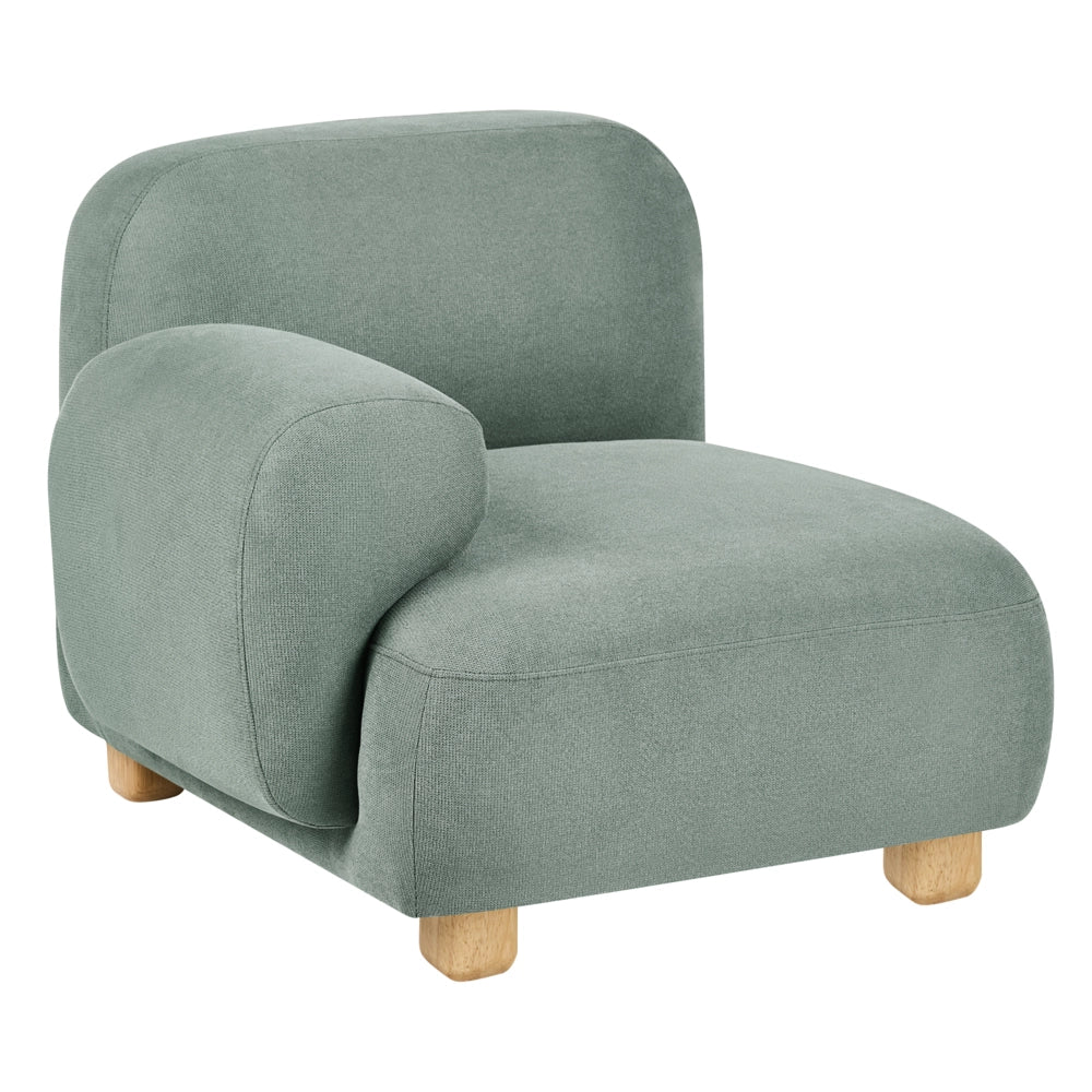 Divano componibile a 2 posti in tessuto due elementi angolari con poggiapiedi gambe in legno verde chiaro stile moderno