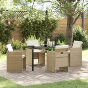 Set da Pranzo per Giardino con cuscino 5 pcs Beige polyrattan