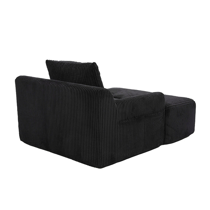 Poltrona oversize - Xylo - Velluto costato con tasche laterali, pouf e nessun assemblaggio