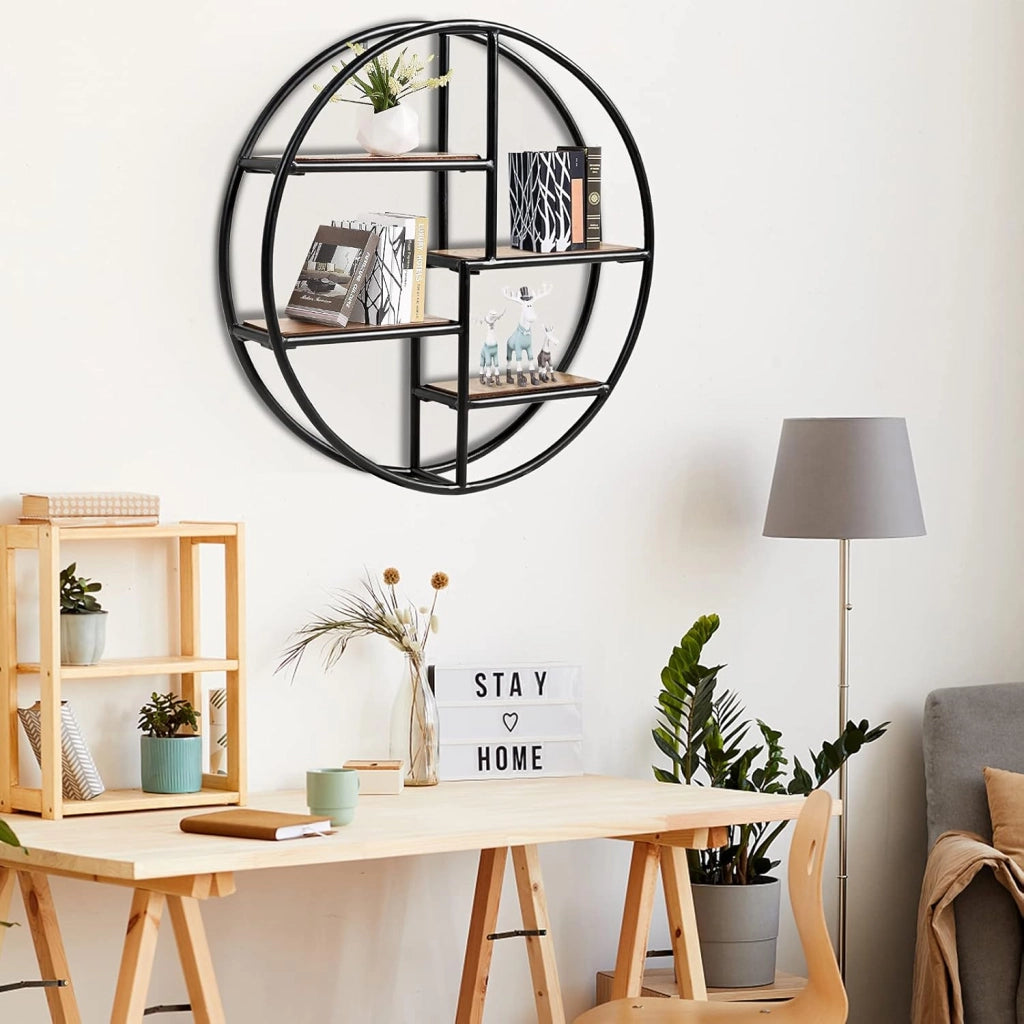 Mensola Rotonda da Parete con 4 Ripiani, Mensola Decorativa da Appendere, Design Moderno, Decorazione da Parete per Soggiorno, Camera da Letto, Cucina,55x11x55 cm